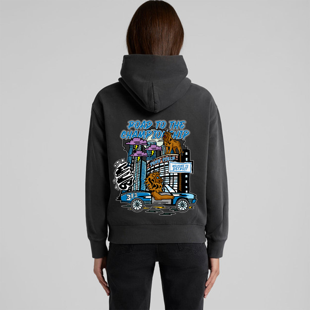 DETROIT ROAD TO THE CHAMPIONSHIP LADIES FADED HOODIE - GREY