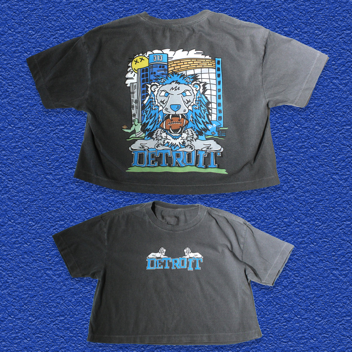 Detroit Football 2k26 Garment Dye Crop- Faded Black