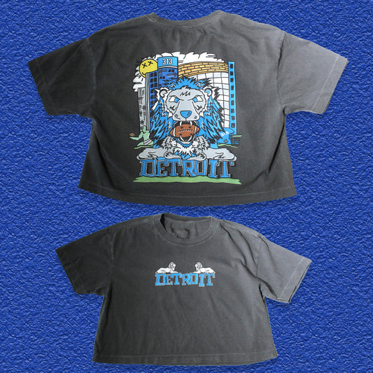 Detroit Football 2k26 Garment Dye Crop- Faded Black