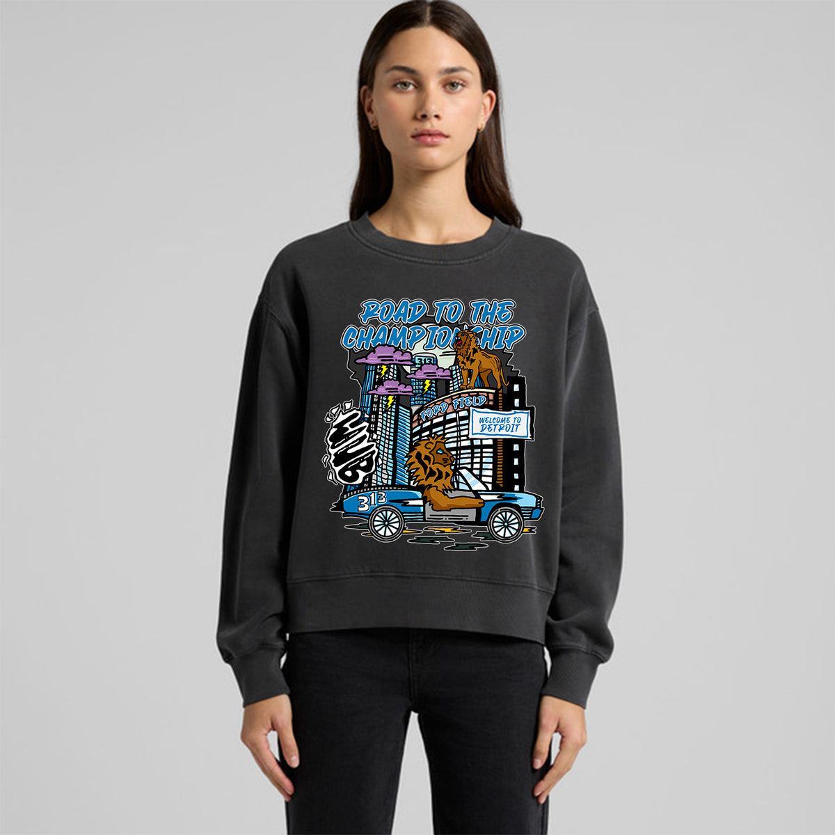 DETROIT ROAD TO THE CHAMPIONSHIP LADIES RELAXED CREW - GREY