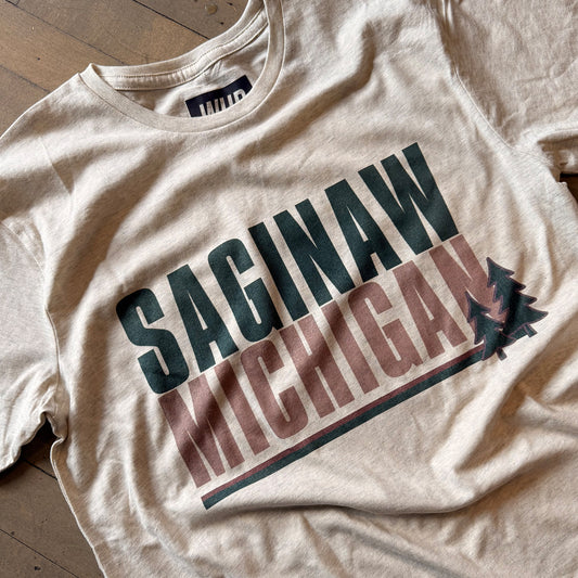 SAGINAW MICHIGAN PINES TEE - OATMEAL HEATHER