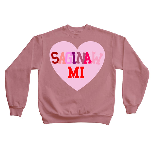 SAGINAW STAGGERED HEART CREWNECK  - SOFT PURPLE