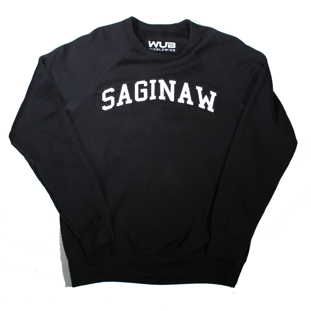 SAGINAW SPELLOUT FELT CREWNECK - BLACK